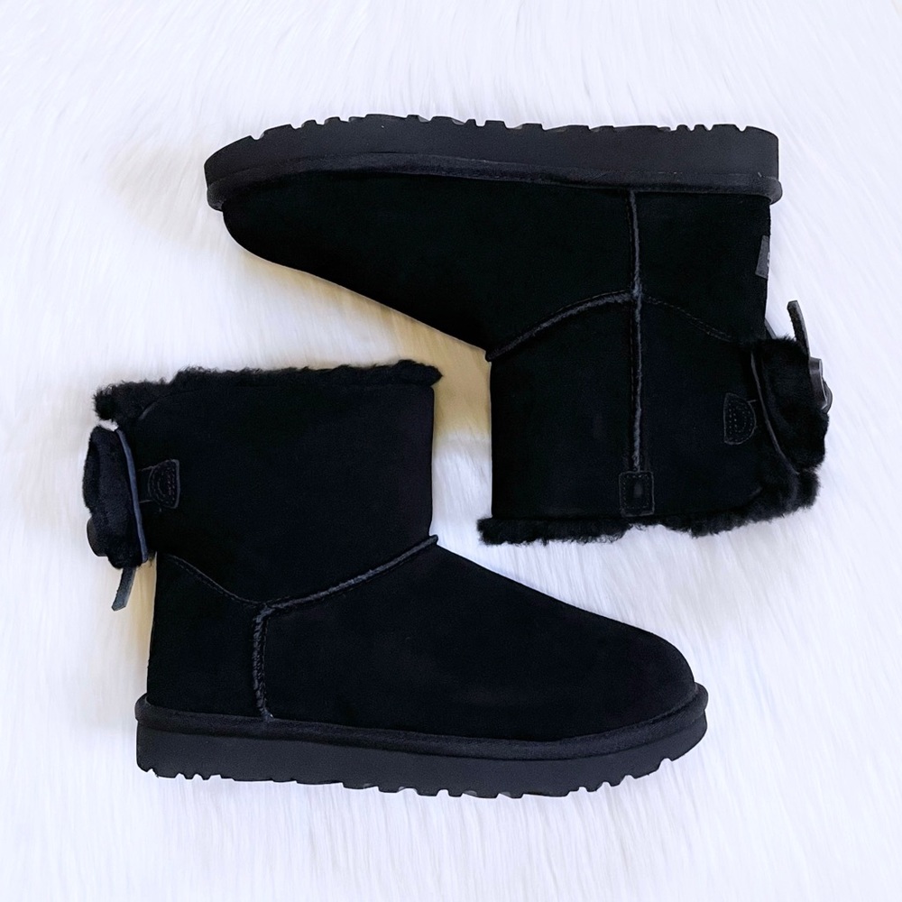 UGG Classic Double Bow Mini Black Suede Boots - Picture 6 of 9